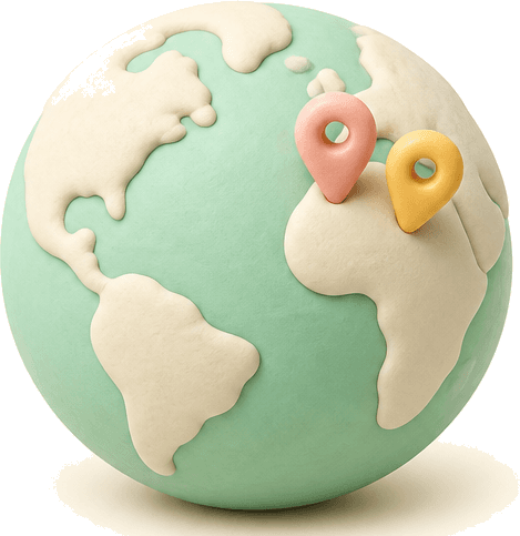 A clay globe with two map pins