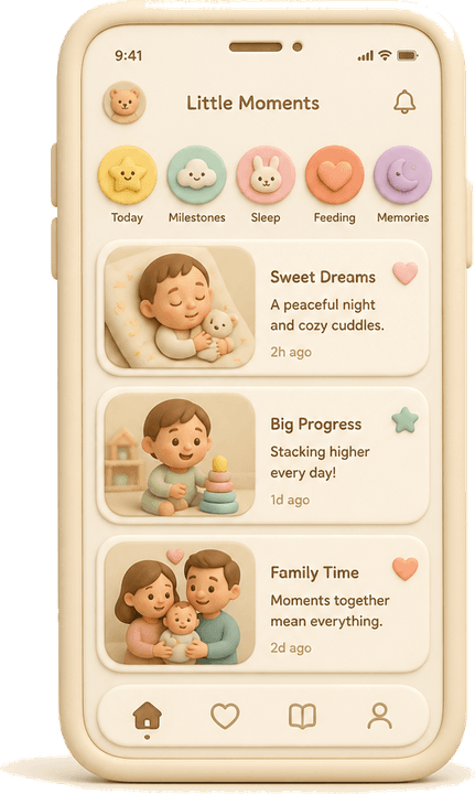 The DoodleNest parent app showing a nursery day feed