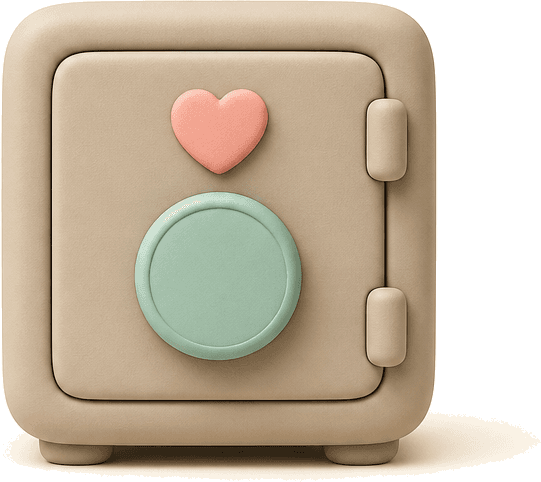 A clay safe with a dial and a small heart