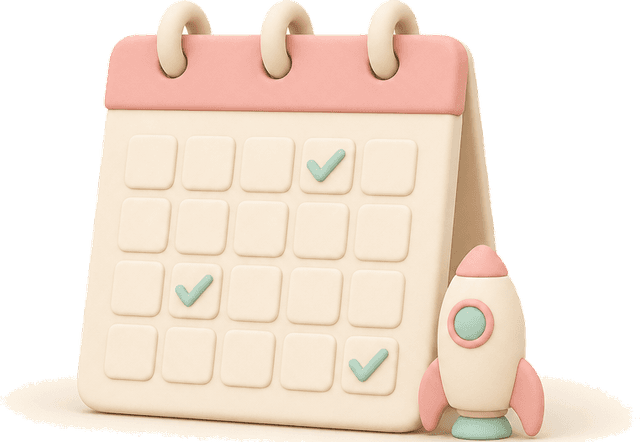 A calendar with ticked days and a small rocket
