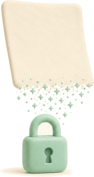 A note dissolving into sparkles beside a padlock