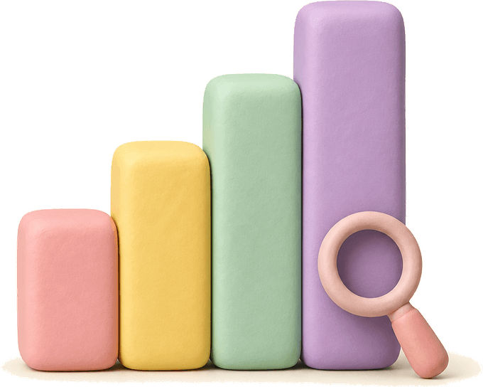 A clay bar chart with a magnifying glass