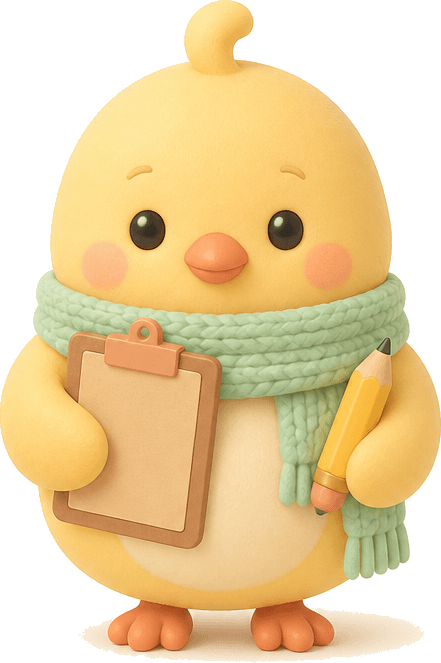 Nesty holding a clipboard and pencil