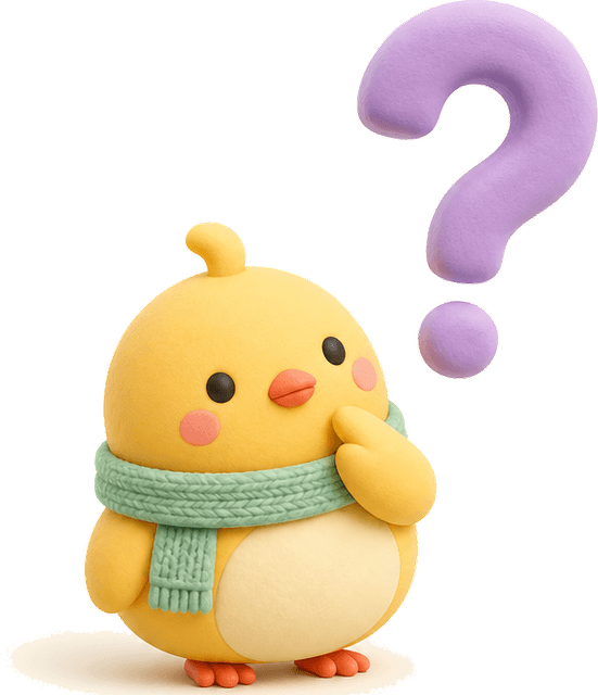 Nesty looking up at a large question mark