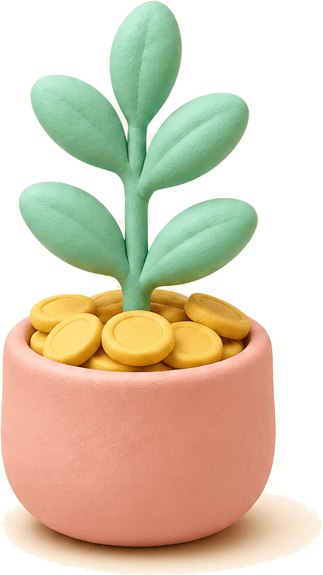 A plant growing out of a pot of coins